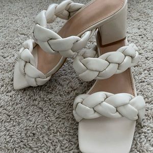 Cream chunky braided sandals with square toe